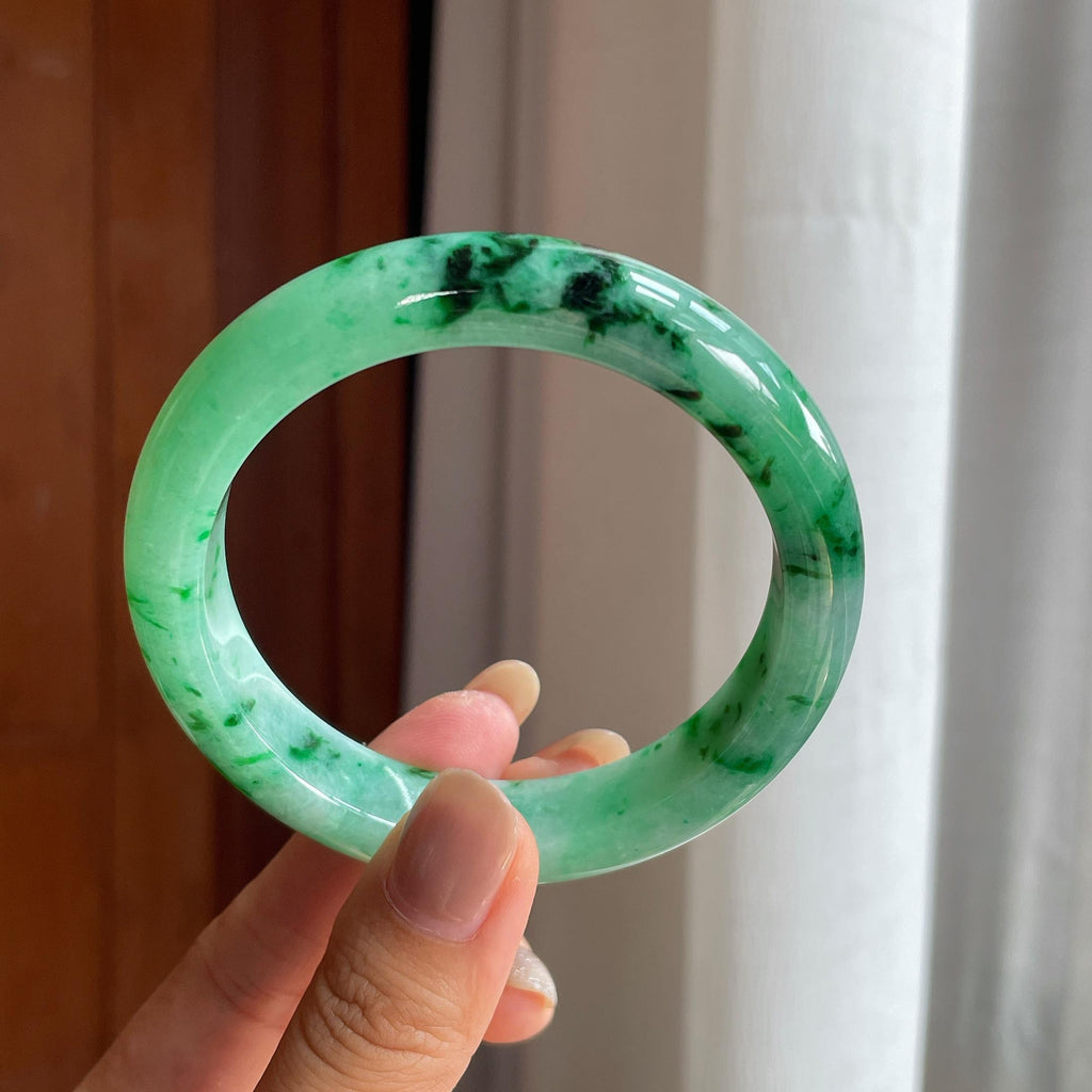 糯冰特色翡翠平安镯(58.5mm)（yc423957）