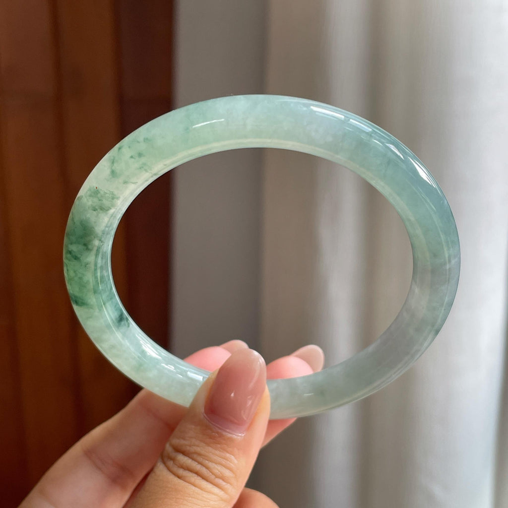 糯冰飘花圆条手镯 58圈 天然缅甸A货翡翠（yc528503）