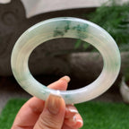 大圈口 细糯种飘绿花圆条手镯 58.8圈口 天然缅甸A货翡翠（yc383132）