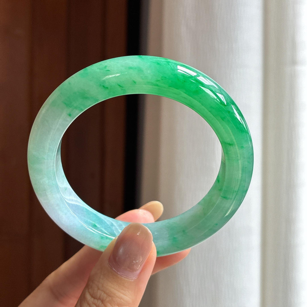糯冰满圈绿花翡翠平安镯（55.8mm）（yc418895）