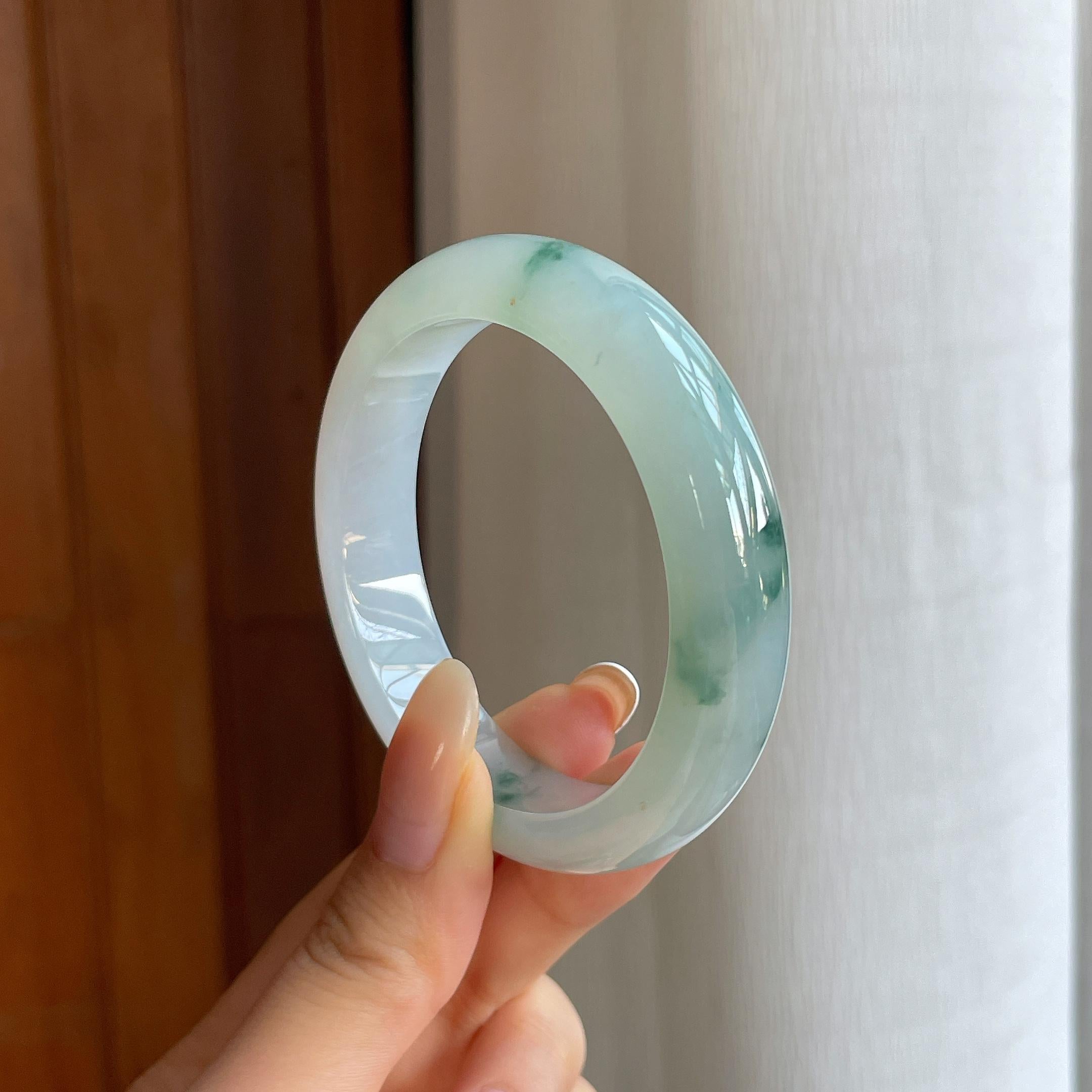 糯冰飘花翡翠平安镯（53mm)（yc424262）
