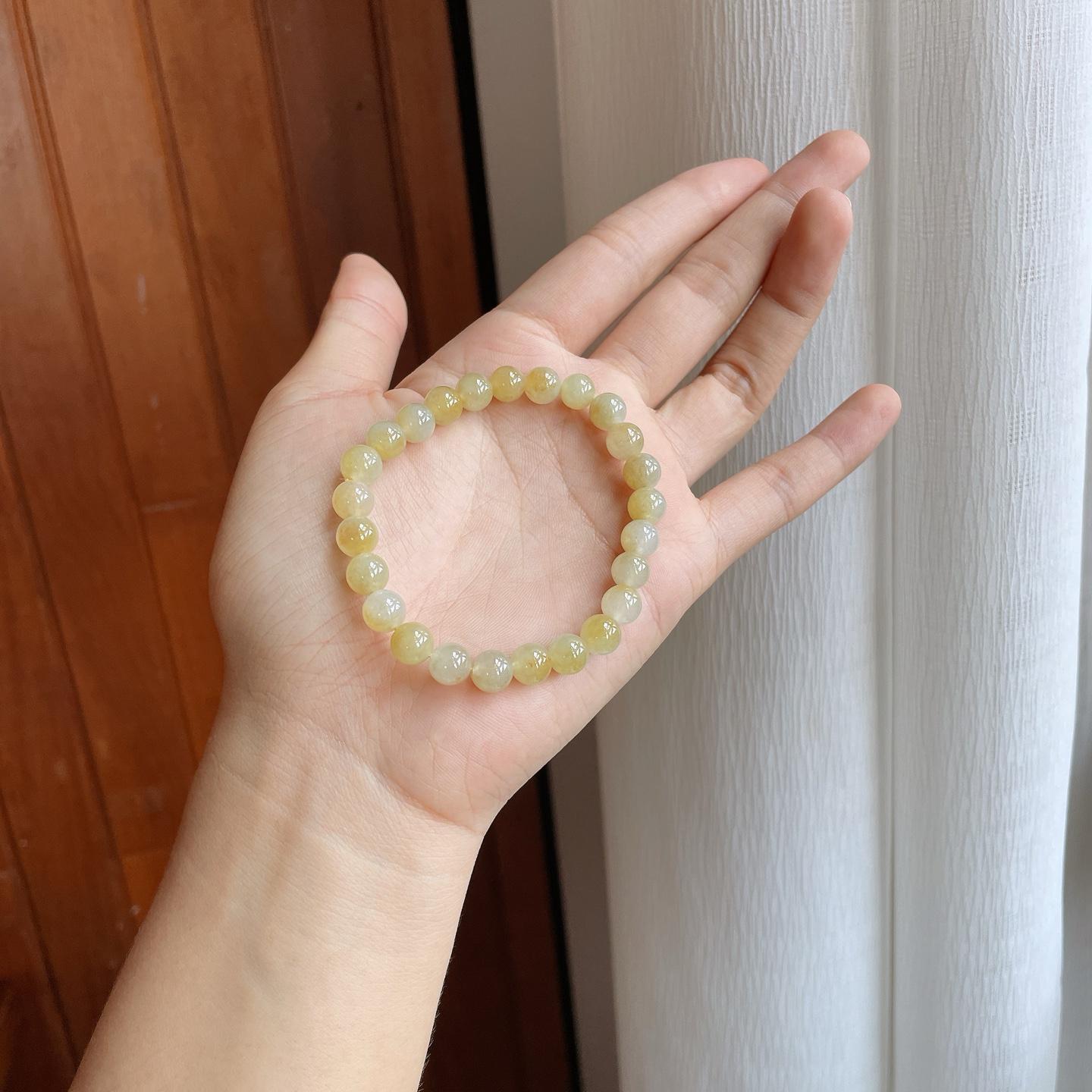 糯冰黄翡翡翠珠串手串（yc257269）