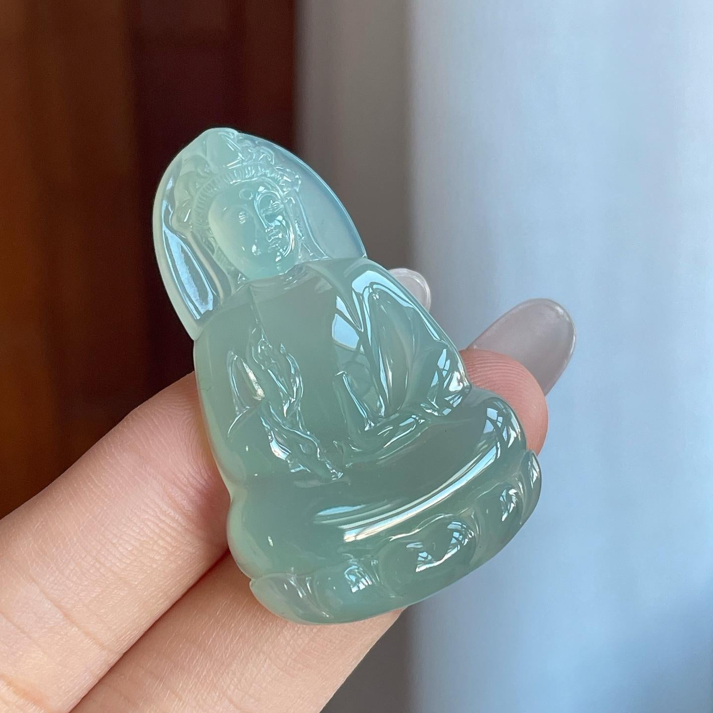 糯冰晴底翡翠观音挂件（yc265785）