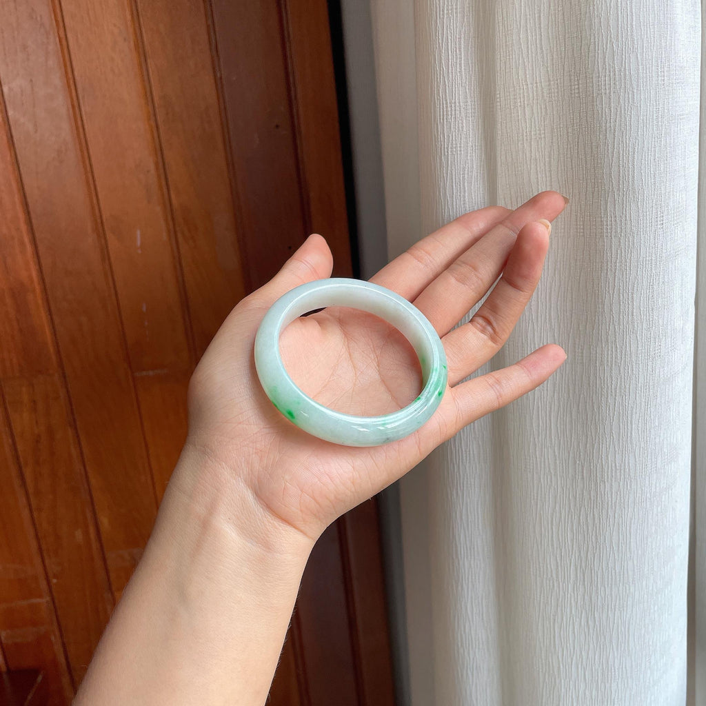 糯冰带色翡翠平安镯(54.8mm)（yc402825）