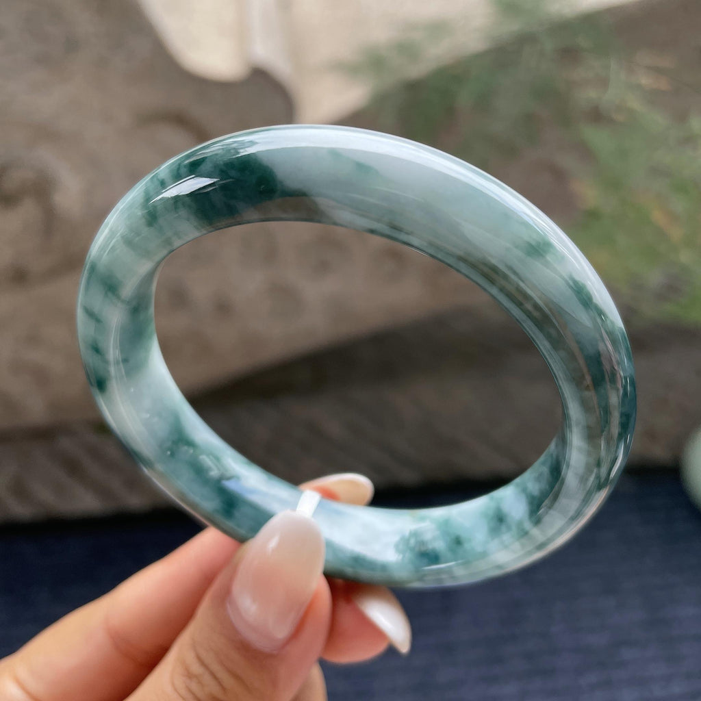 大圈口     细糯种飘花正圈平安镯58.2圈     天然缅甸A货翡翠（yc421237）