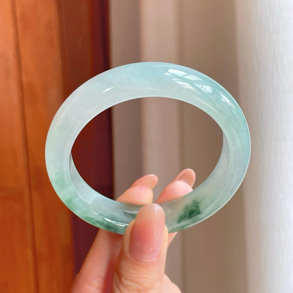 冰种飘花翡翠平安镯（53.3mm)（yc363422）