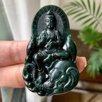 细糯种墨翠普贤菩萨挂件 天然缅甸A货翡翠（yc351361）