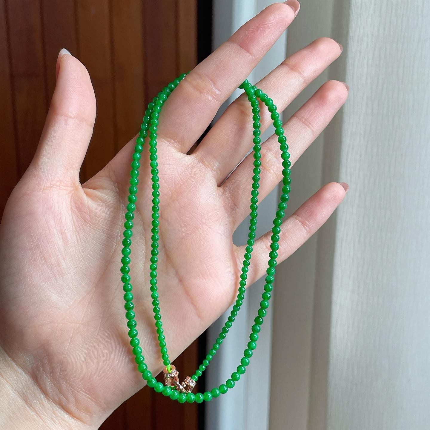 糯冰满绿翡翠珠串珠链（yc342534）