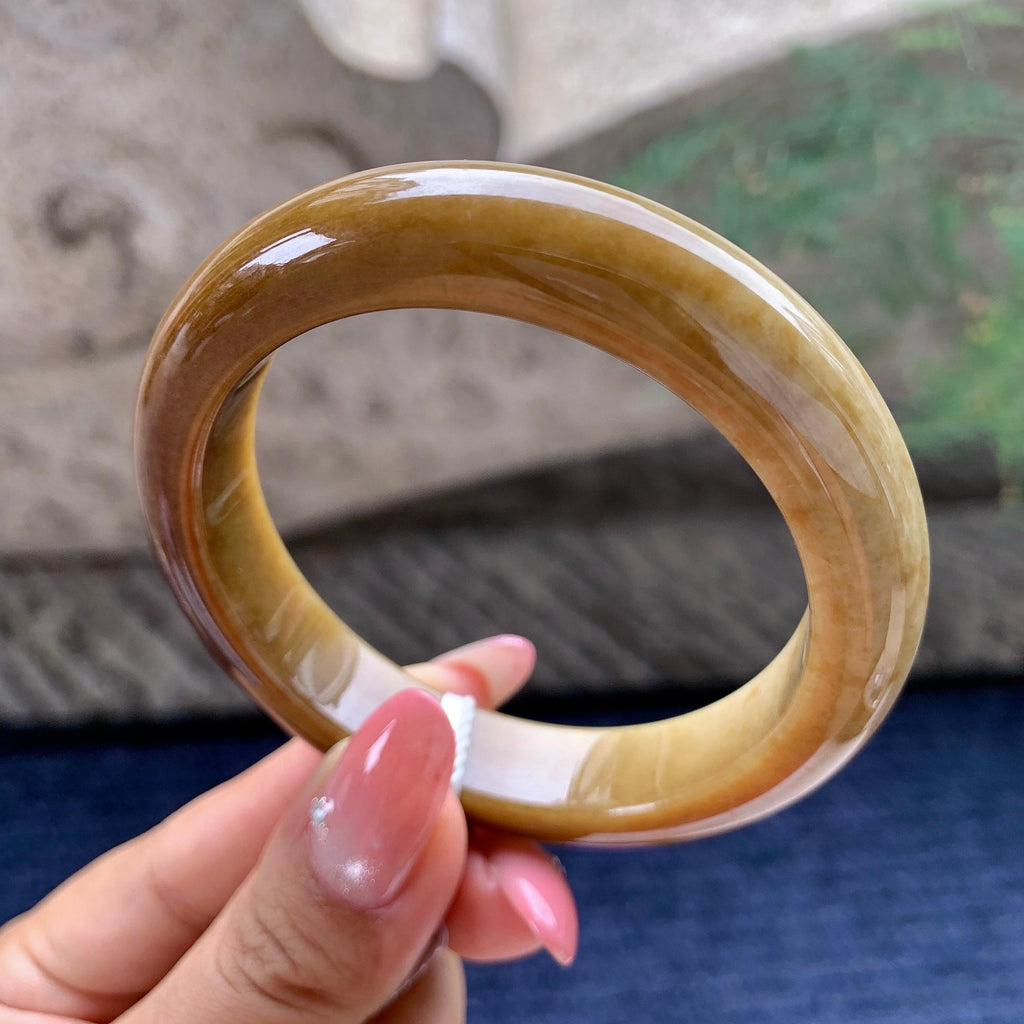 细糯种黄翡正圈平安镯55.1圈      天然缅甸A货翡翠（yc423815）