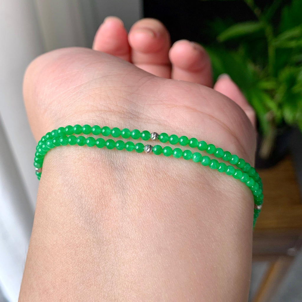 18K金钻镶糯冰种满绿小米珠链/手链（两用款）（yc252062）