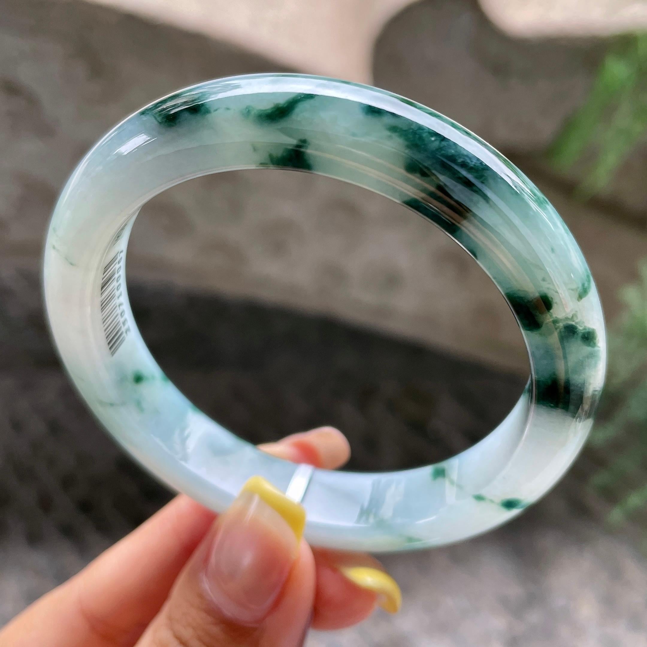 细糯种飘花正圈平安镯56.4圈        天然缅甸A货翡翠（yc392740）