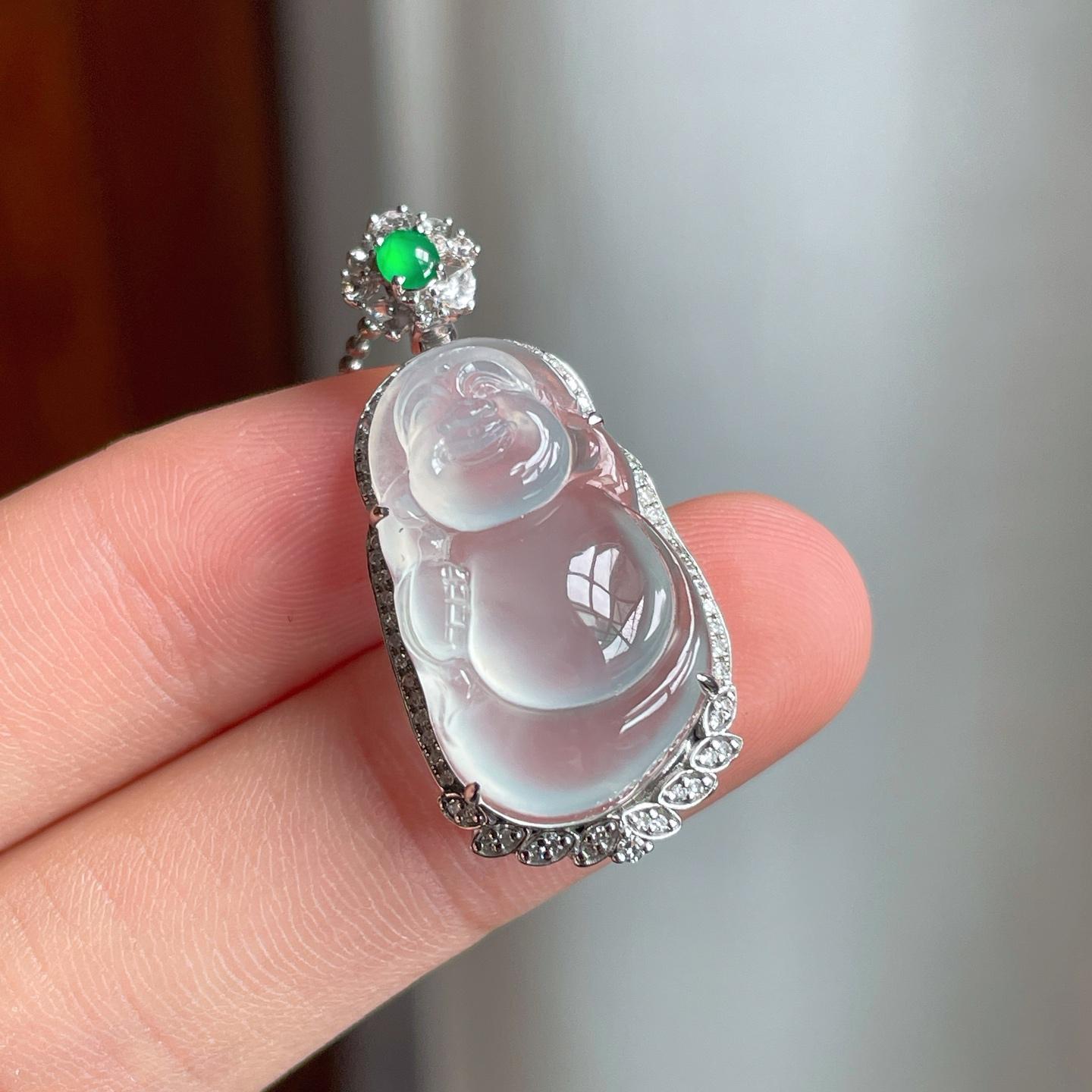 18k金镶冰种翡翠佛公（yc250563）