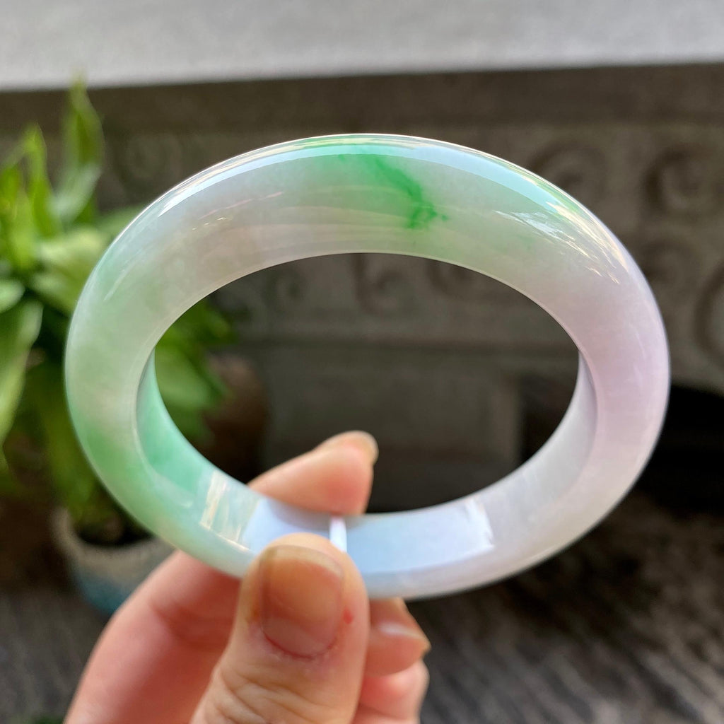 细糯种白底青平安镯（55.8mm）（yc311011）