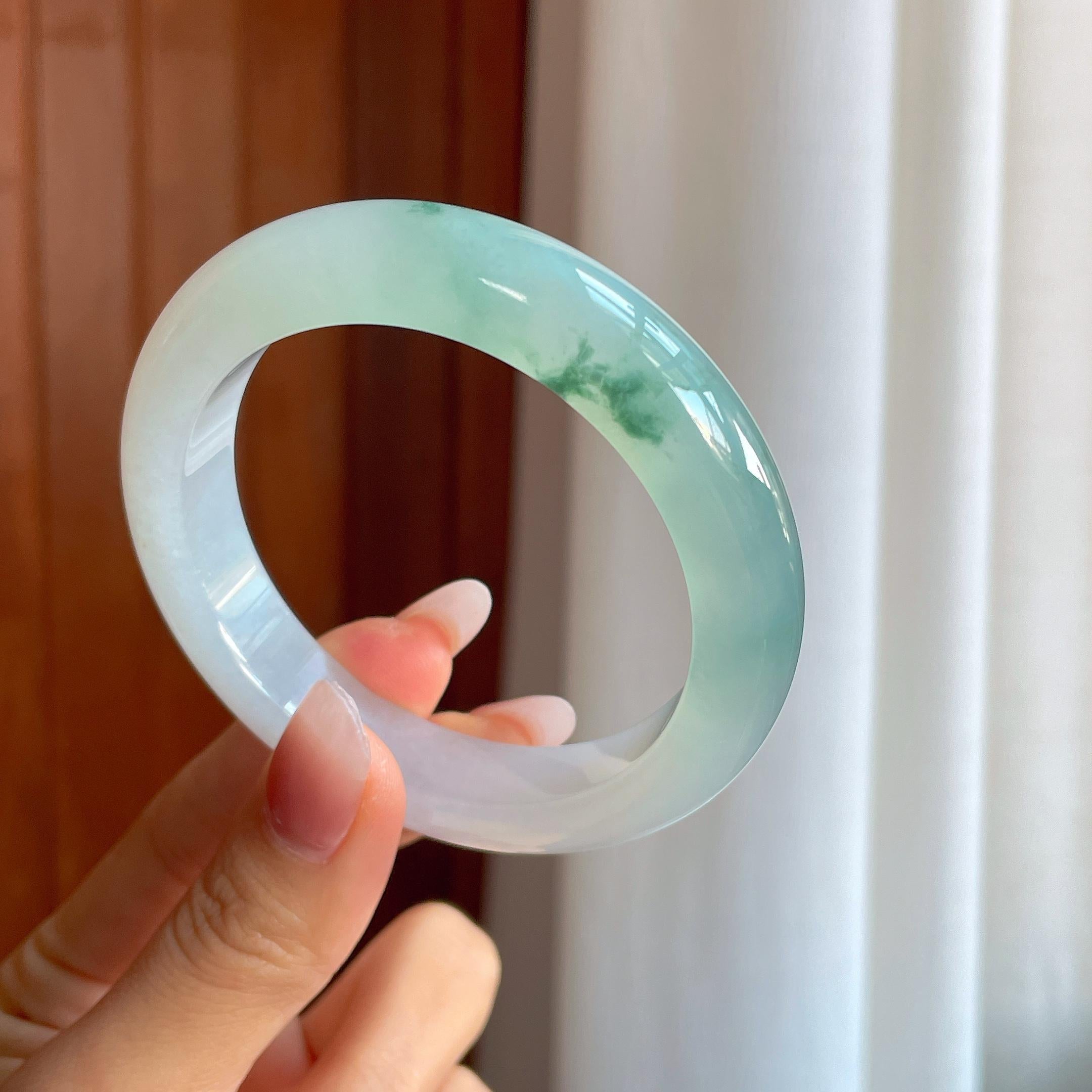 冰种飘蓝花翡翠平安镯（56mm）（yc312078）