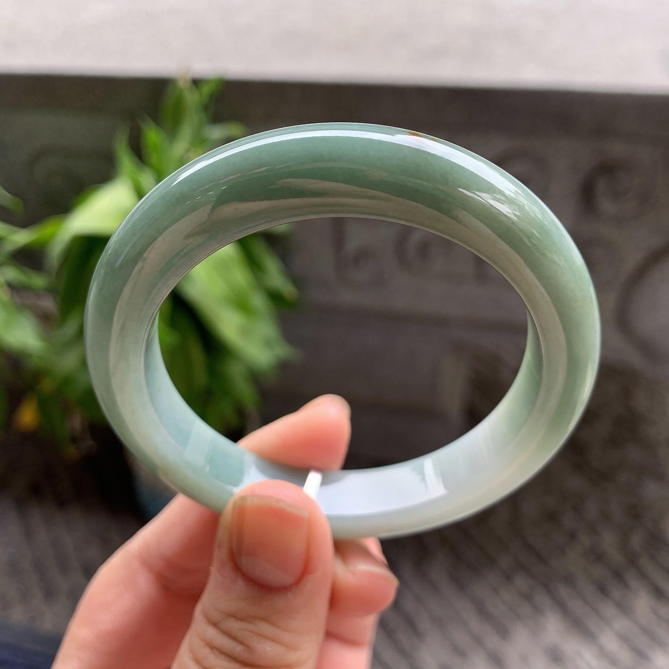 细糯种油青洒金正圈平安镯54.3圈口 天然缅甸A货翡翠（yc332518）