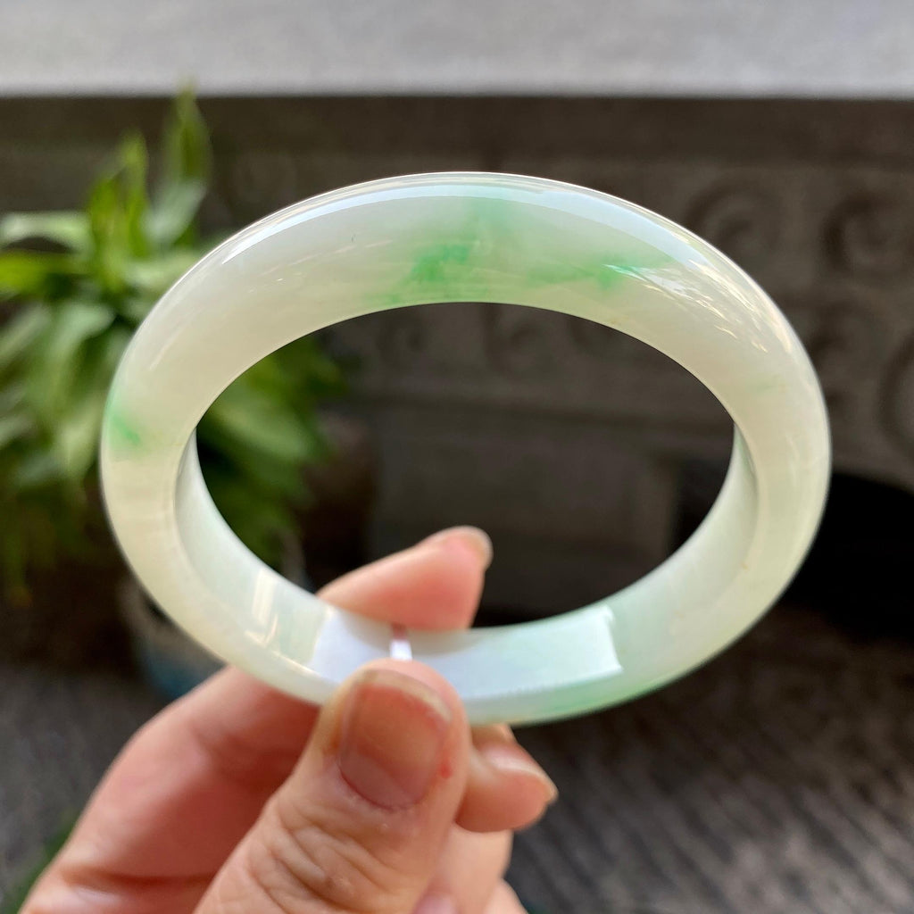 细糯种白底青平安镯（56.5mm）（yc311005）