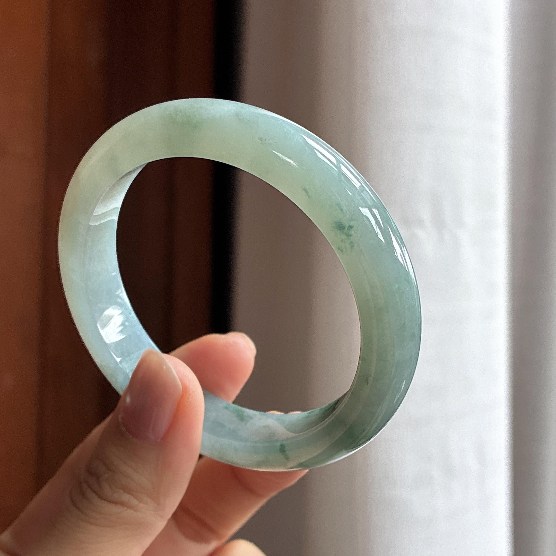 细糯种飘花正圈平安镯 天然缅甸A货翡翠（yc469550）