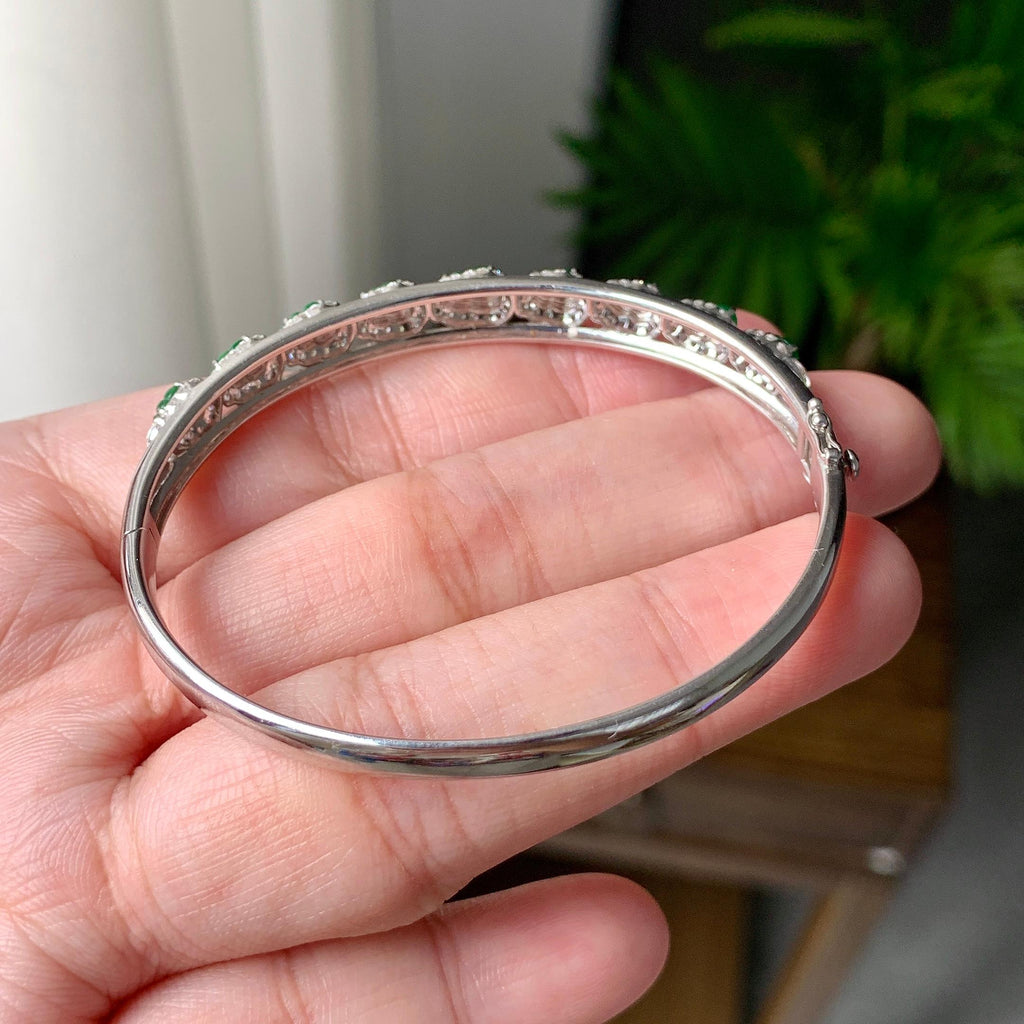 18K金钻镶糯冰种满绿葫芦贵妃手镯（活扣）（yc246599）