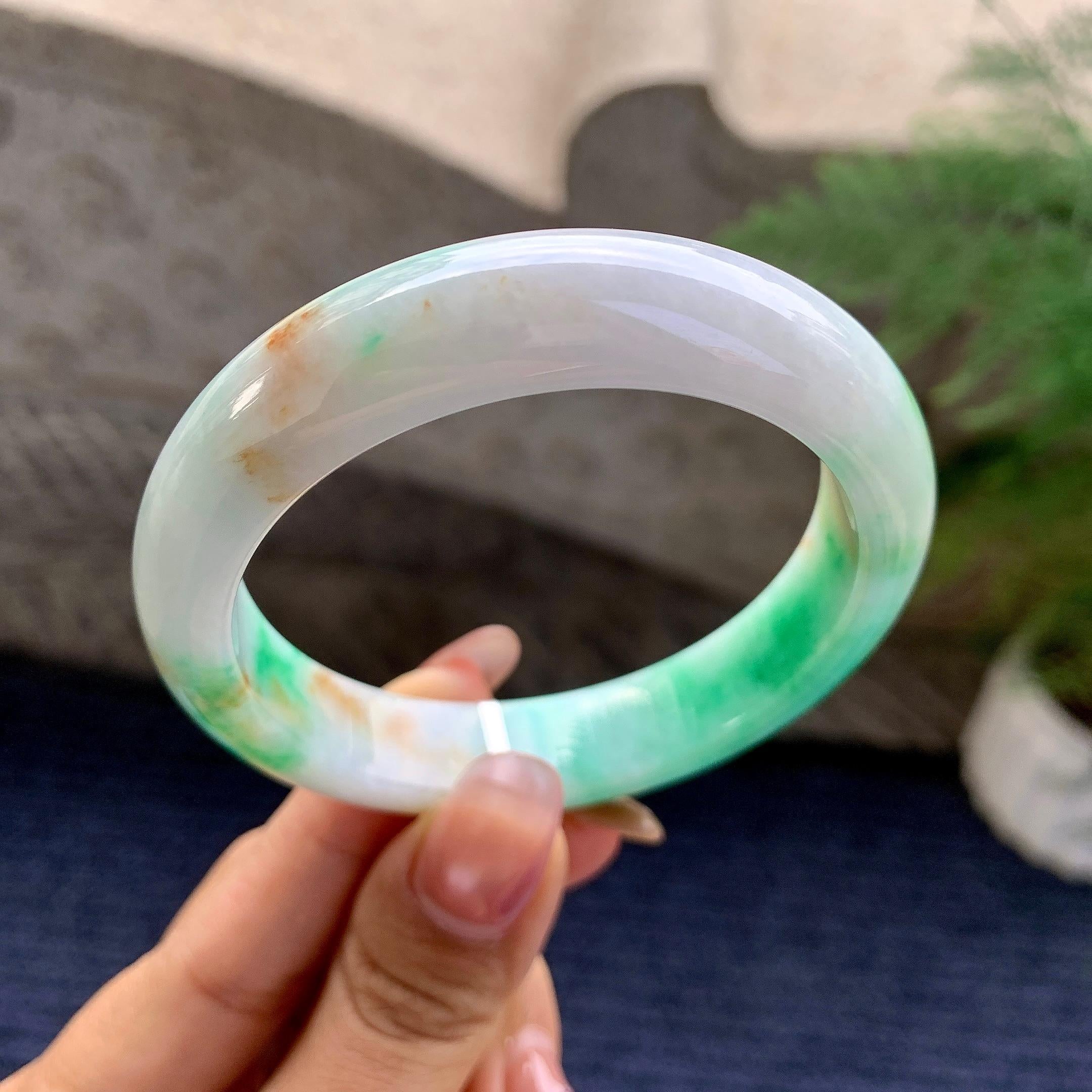 细糯种翠绿飘黄翡平安镯（54.1mm）（yc295587）