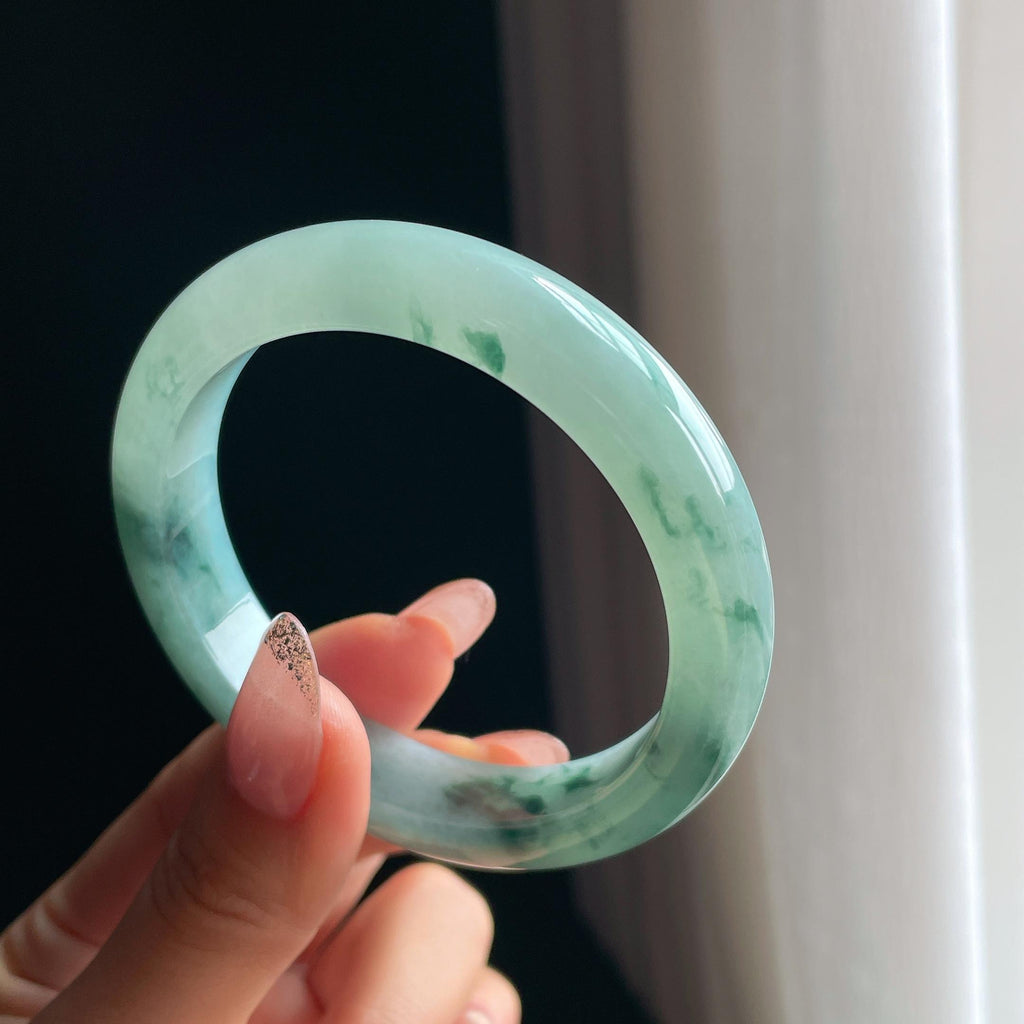 糯冰种飘水墨花翡翠平安镯（57.8mm)（yc348587）