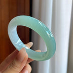 冰种半山半水晴绿底翡翠平安镯（53mm）（yc242096）