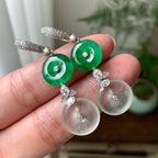 18K金钻镶糯冰种满绿平安扣耳坠（yc253819）