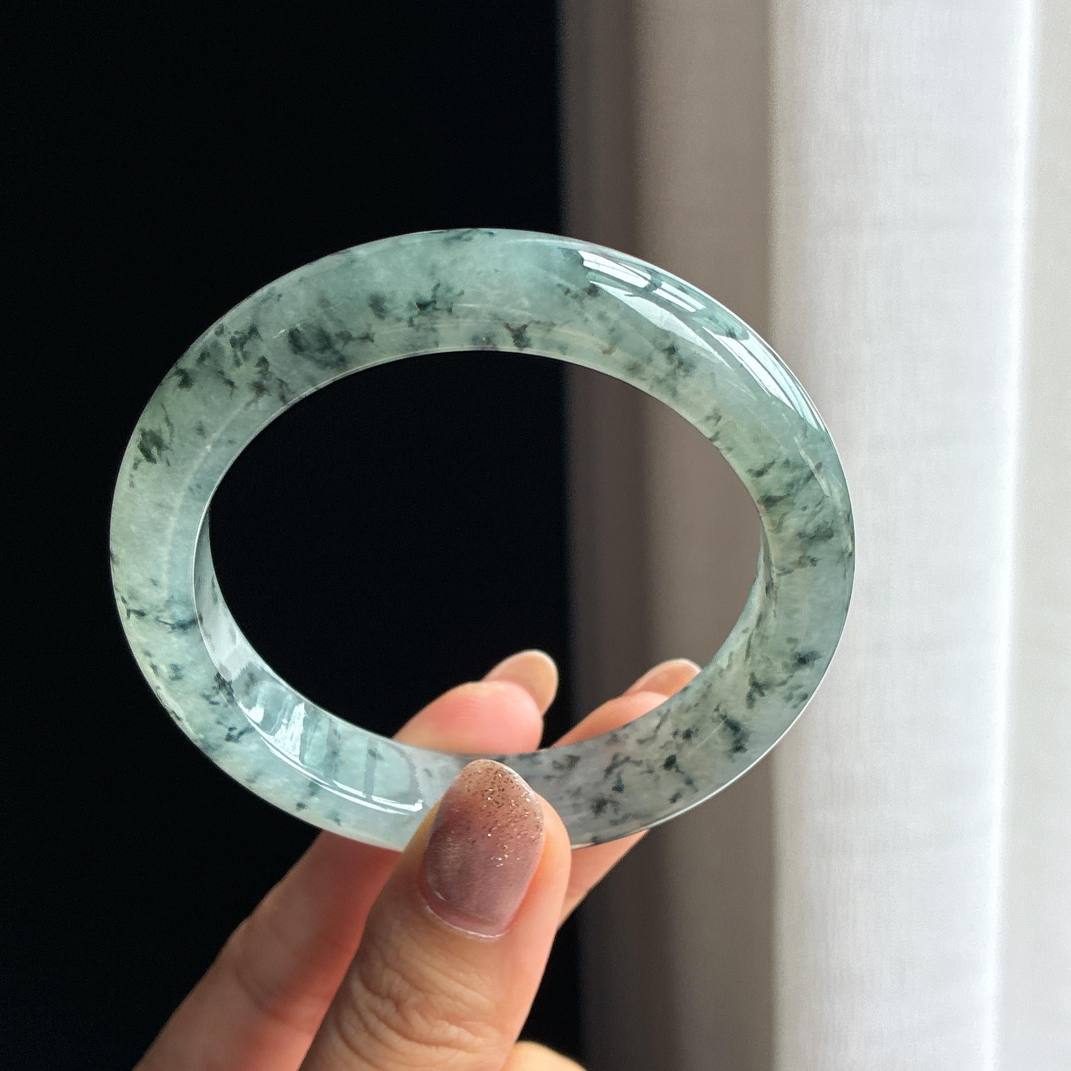 糯冰乌鸡花翡翠平安镯 57圈天然缅甸A货翡翠（yc440671）