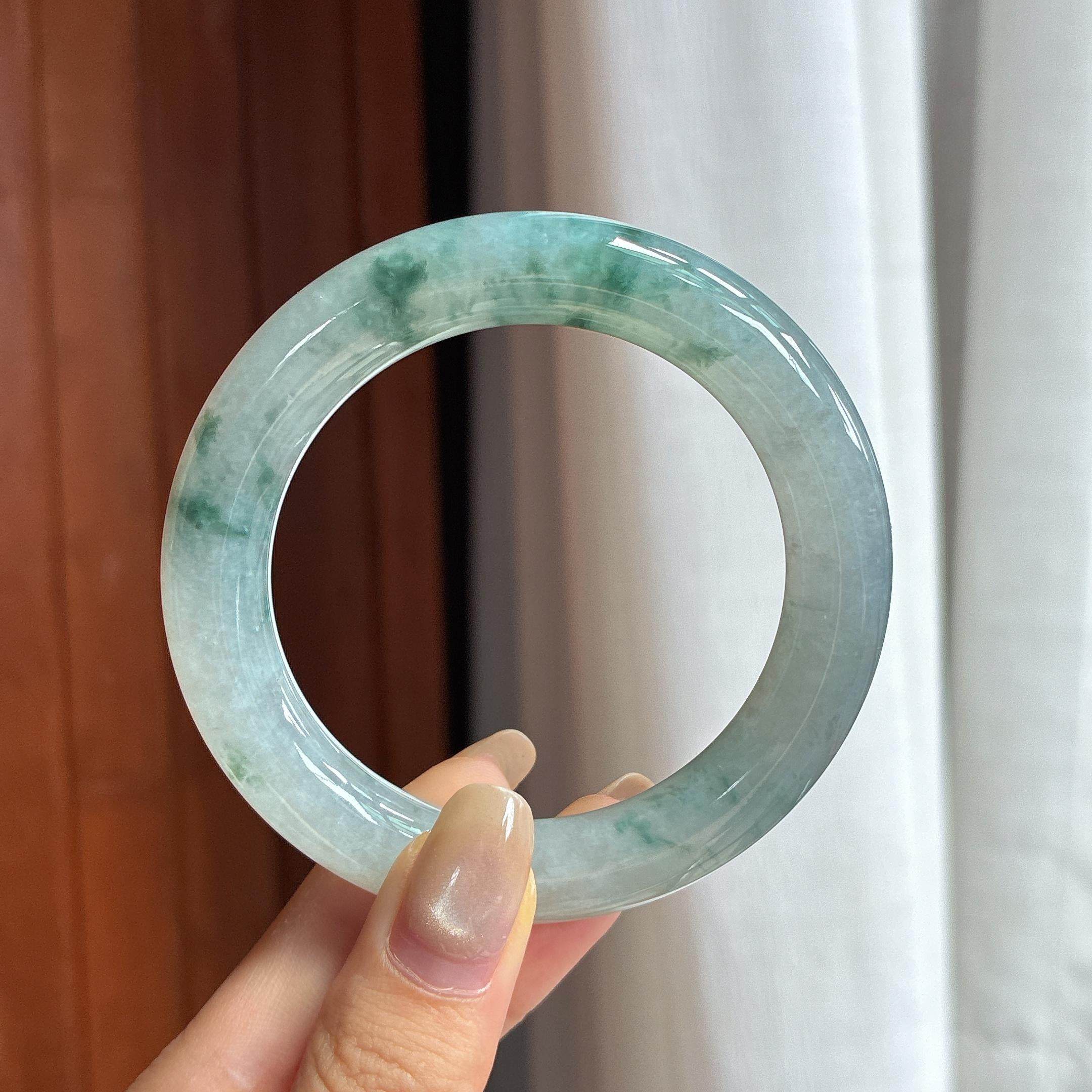 糯冰飘花圆条手镯 53圈 天然缅甸A货翡翠（yc457189）
