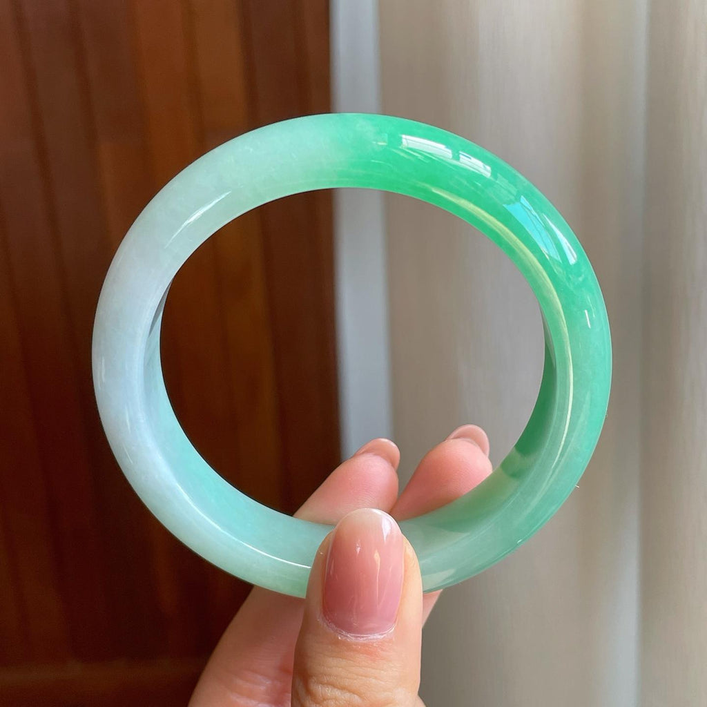 冰种带色翡翠平安镯（58mm)（yc329481）
