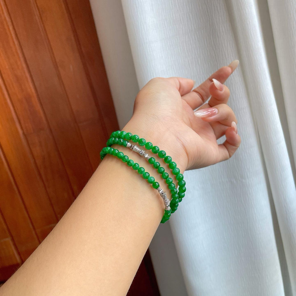 糯冰满绿翡翠珠串项链（yc264165）