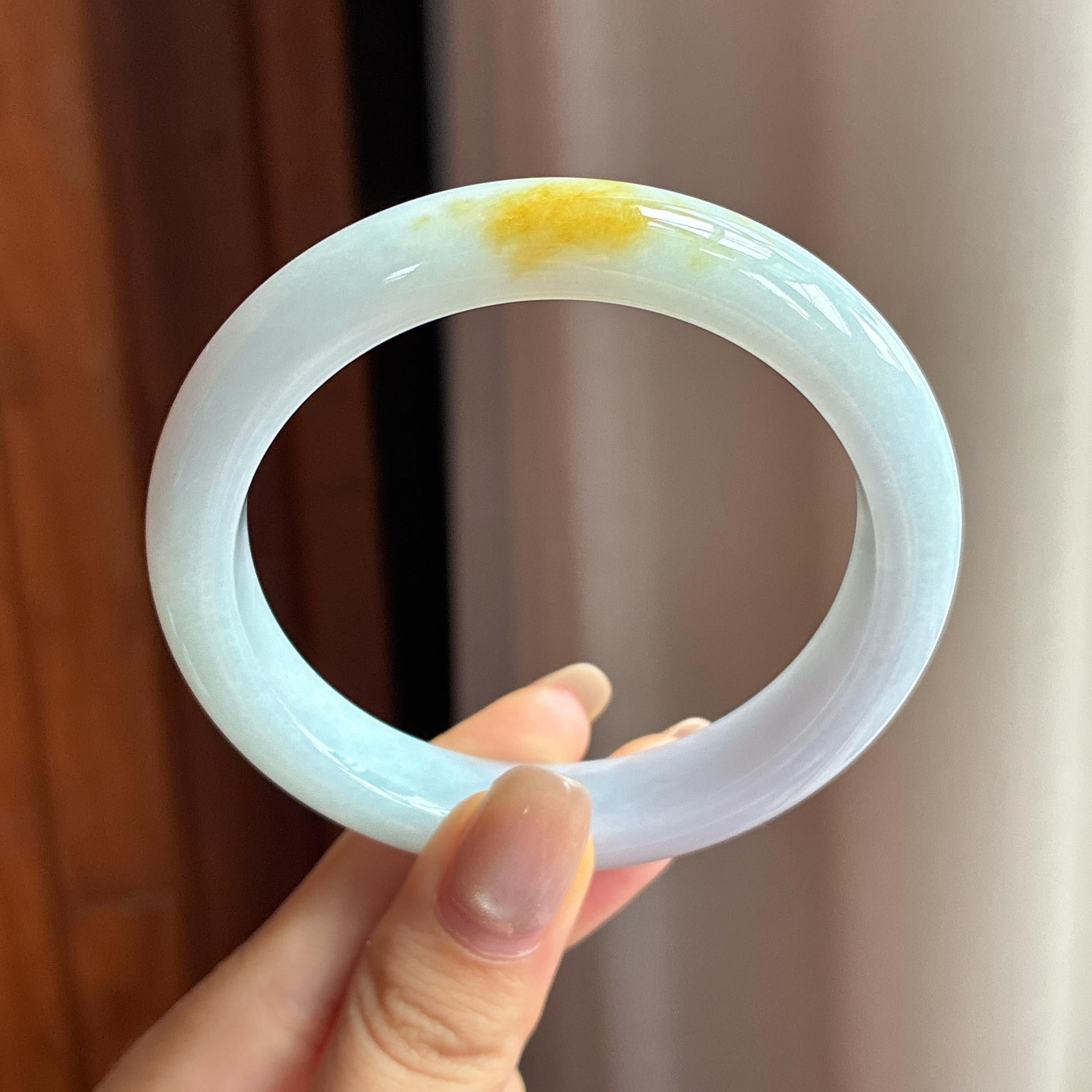 细糯种黄翡正圈平安镯 57圈 天然缅甸A货翡翠（yc440034）