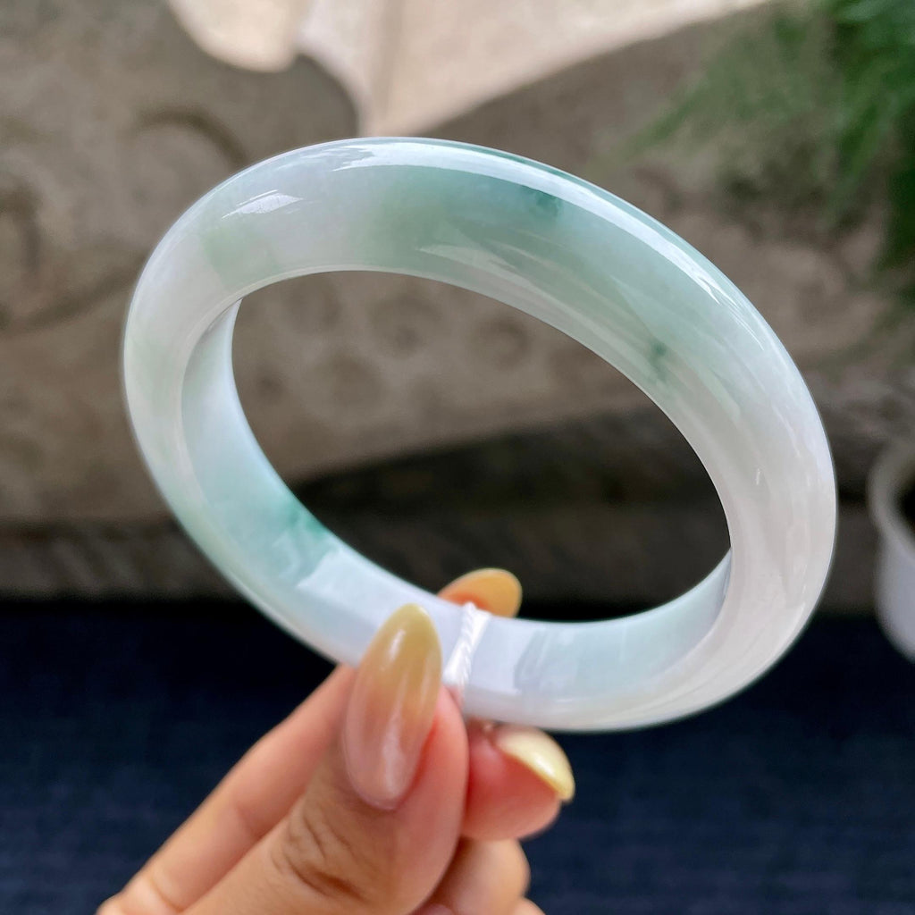 细糯种飘花正圈平安镯57.3圈          天然缅甸A货翡翠（yc460633）