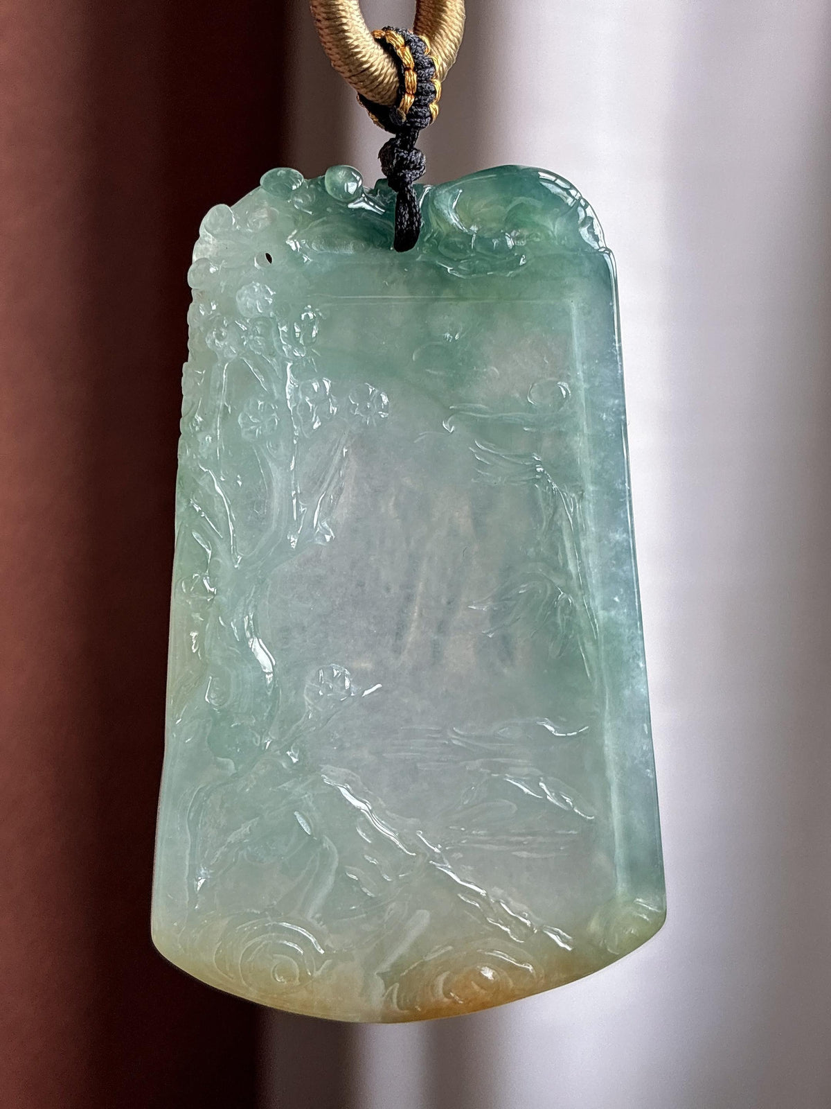 糯冰晴底飘黄山水牌挂件（yc750946）