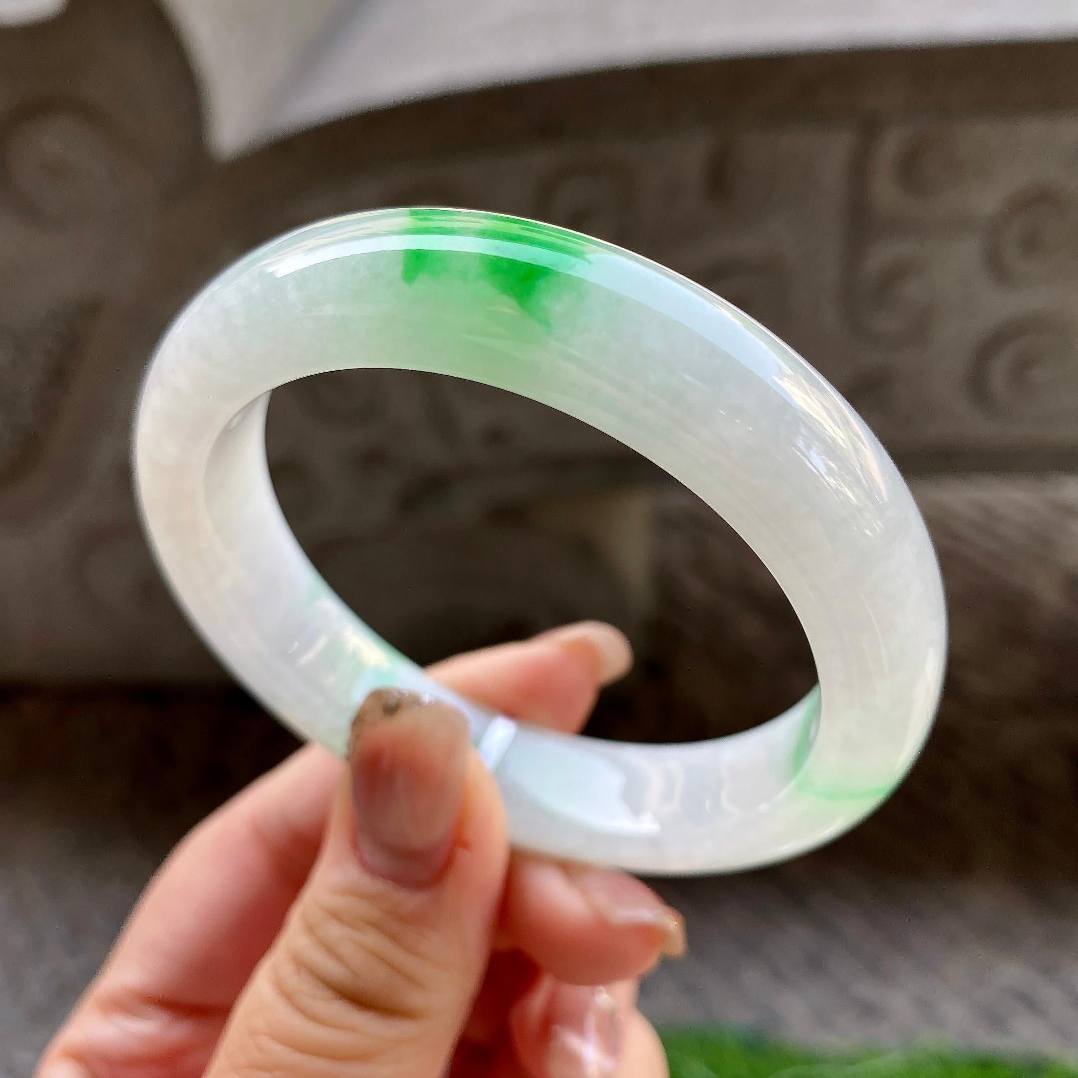 细糯种白底青平安镯（55.6mm）（yc299528）