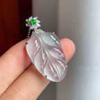 18k金镶冰玻种无色雪花棉翡翠叶子（yc250571）