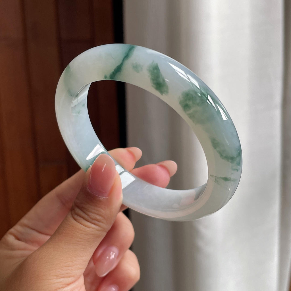 糯冰飘花正圈平安镯 56圈 天然缅甸A货翡翠（yc533890）