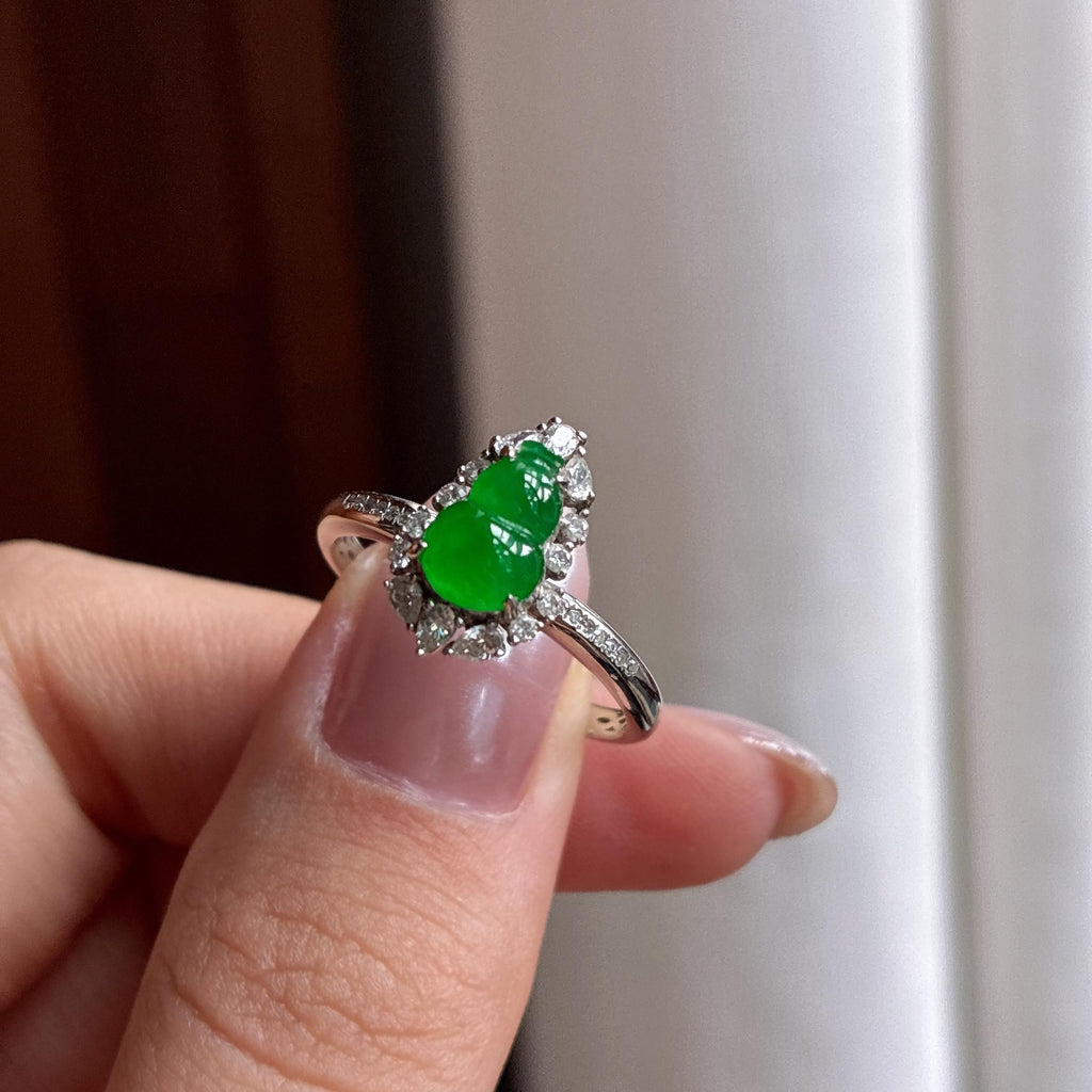 18k金镶冰种满绿葫芦戒指 天然缅甸Ａ货翡翠（yc487620）