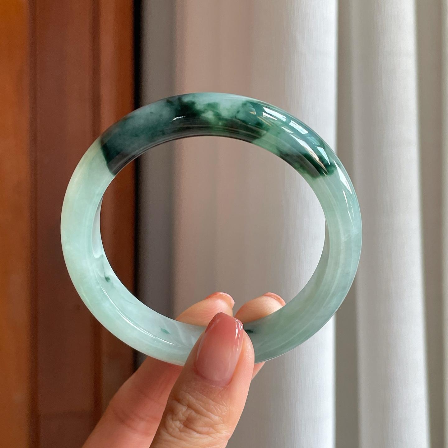 糯冰带色翡翠平安镯（58mm）（yc310297）