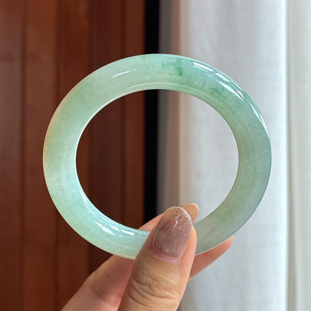 糯冰飘花圆条手镯 57圈 天然缅甸A货翡翠（yc439891）