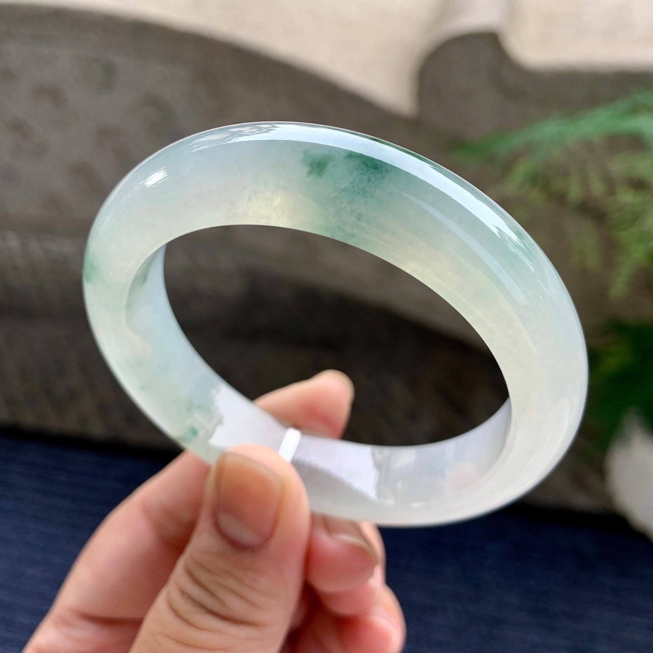 糯冰种飘花平安镯（55mm）（yc233915）