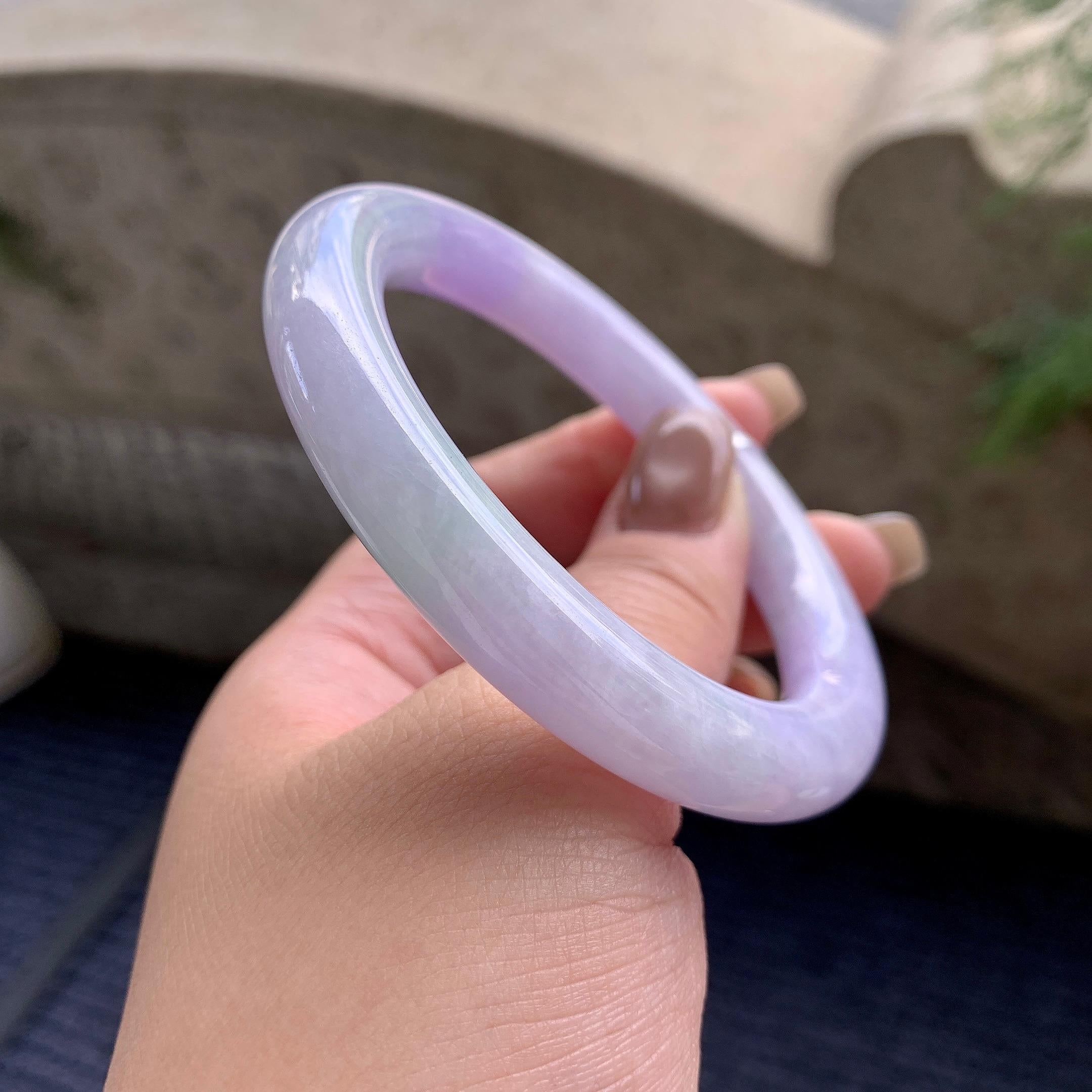 糯种紫罗兰圆条手镯  57圈口  天然缅甸A货翡翠（yc433746）