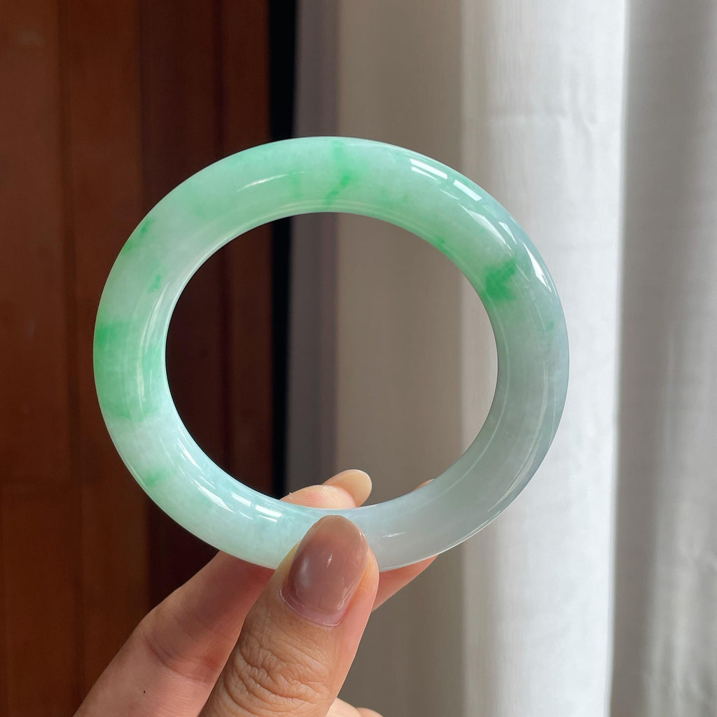 糯冰带色圆条翡翠手镯(56mm)（yc419749）