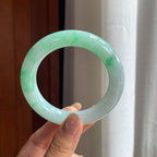糯冰带色圆条翡翠手镯(56mm)（yc419749）