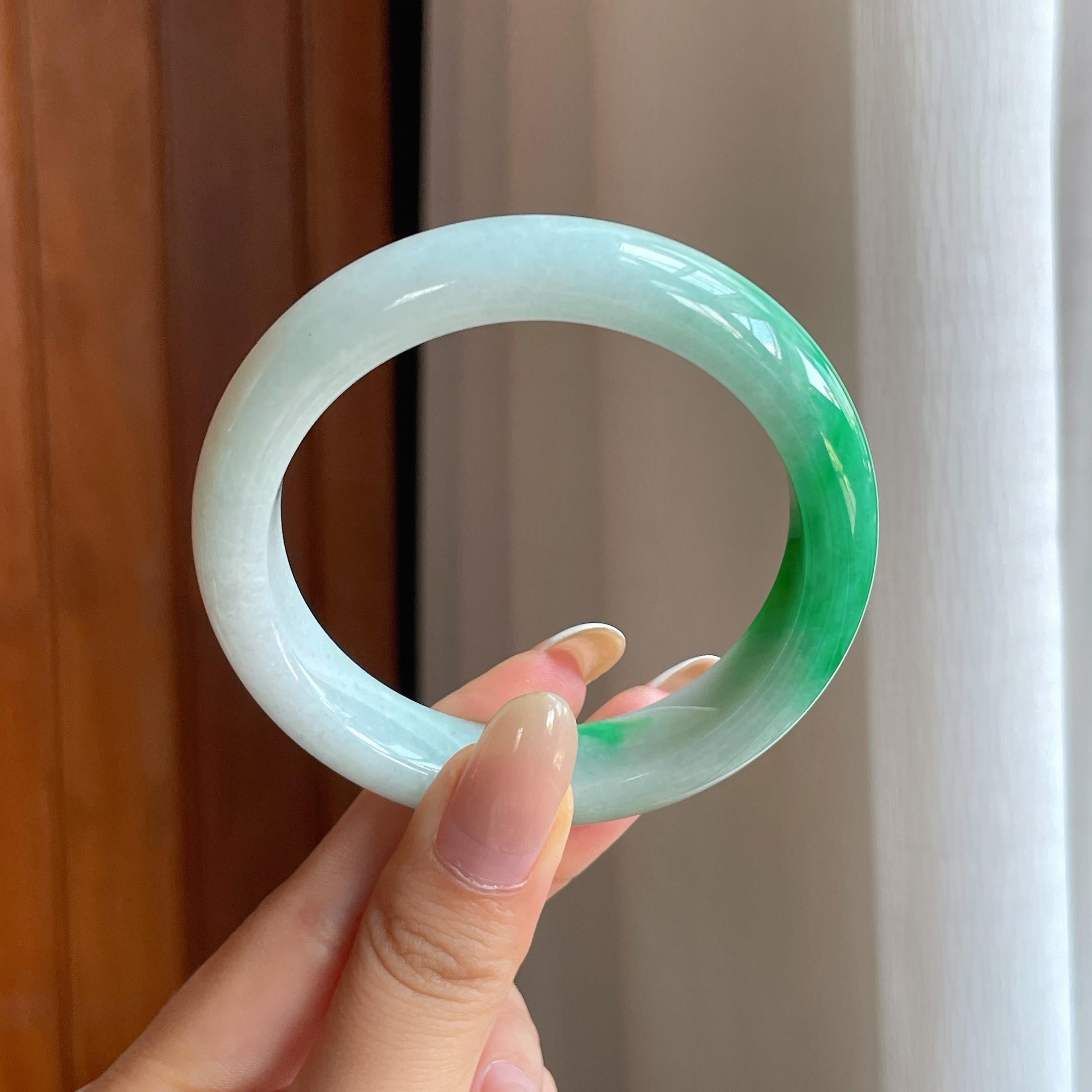 糯冰带色翡翠平安镯（55.3mm)（yc413693）