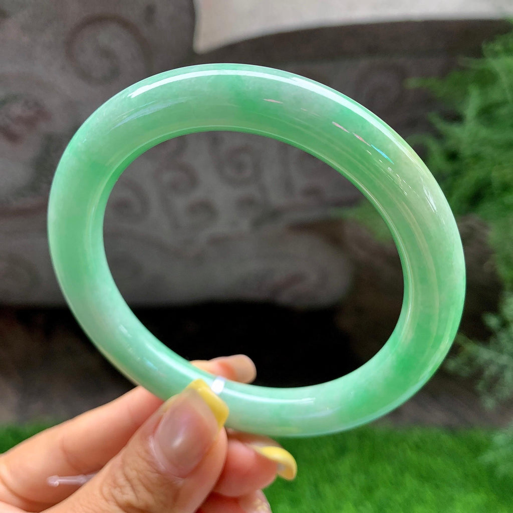 大圈口       细糯种满绿圆条手镯59.3圈             天然缅甸A货翡翠（yc392737）