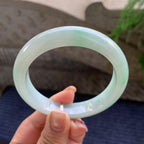 大圈口 糯种飘绿花正圈平安镯 59圈口 天然缅甸A货翡翠（yc350644）