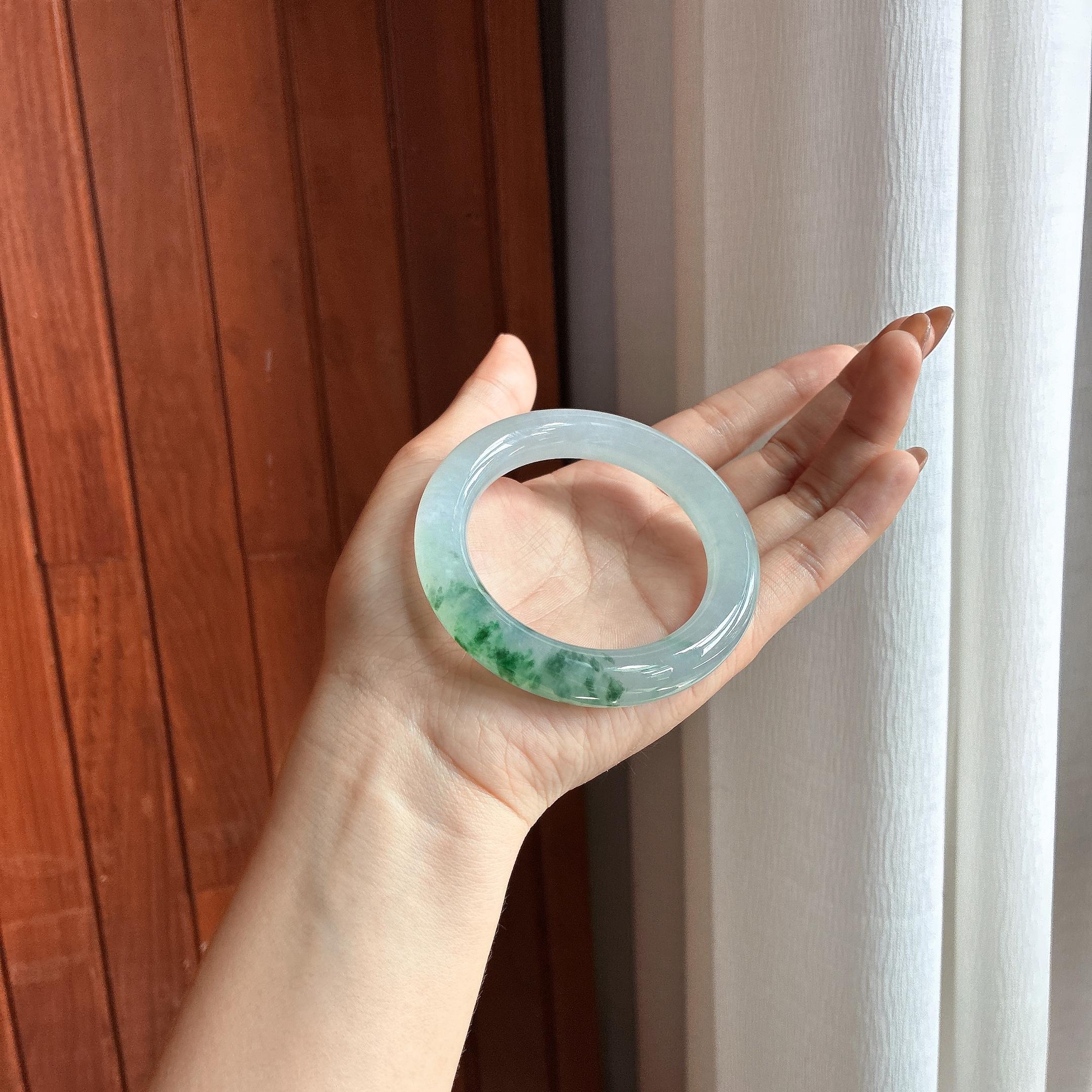 冰种飘花圆条手镯 55圈 天然缅甸A货翡翠（yc456776）