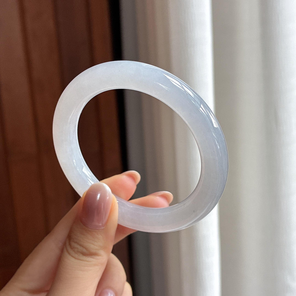 糯冰淡紫罗兰圆条手镯 51圈 天然缅甸A货翡翠（yc507384）