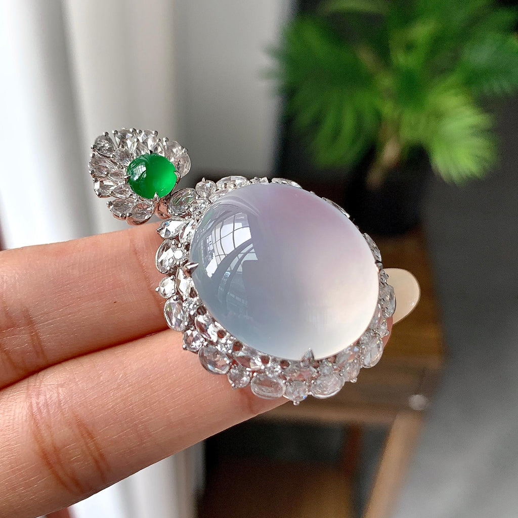 18k金钻镶冰种无色蛋面吊坠（yc255600）