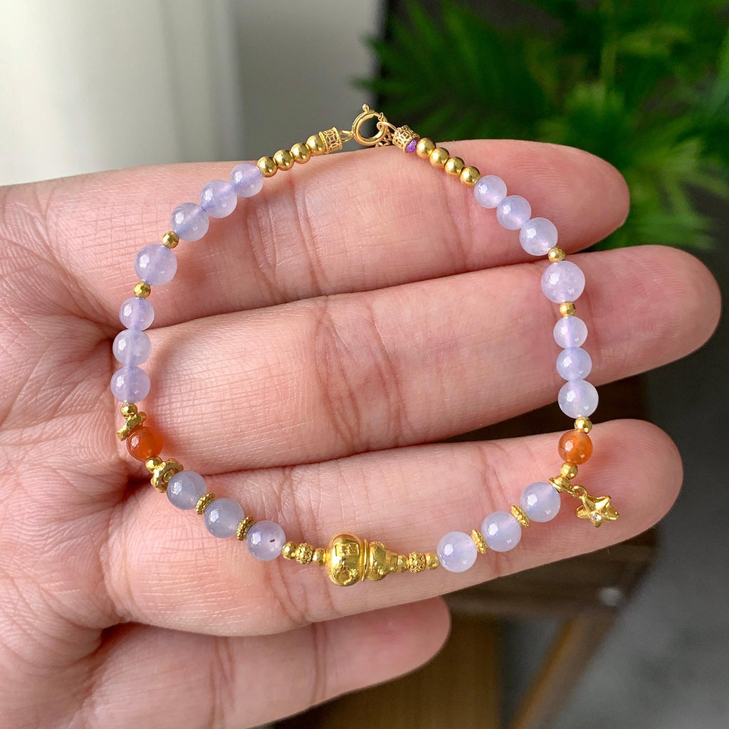 18K金镶糯冰种淡紫罗兰小米珠手链（yc232459）